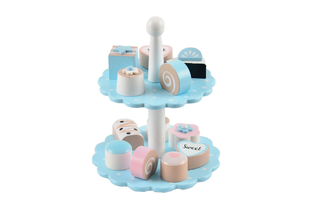 Cake stand with 12 cakes, blue