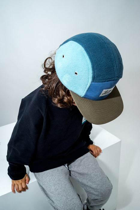 Keps, blockfleece 5-panel - Blå (Storlek XL, 7-14 år)