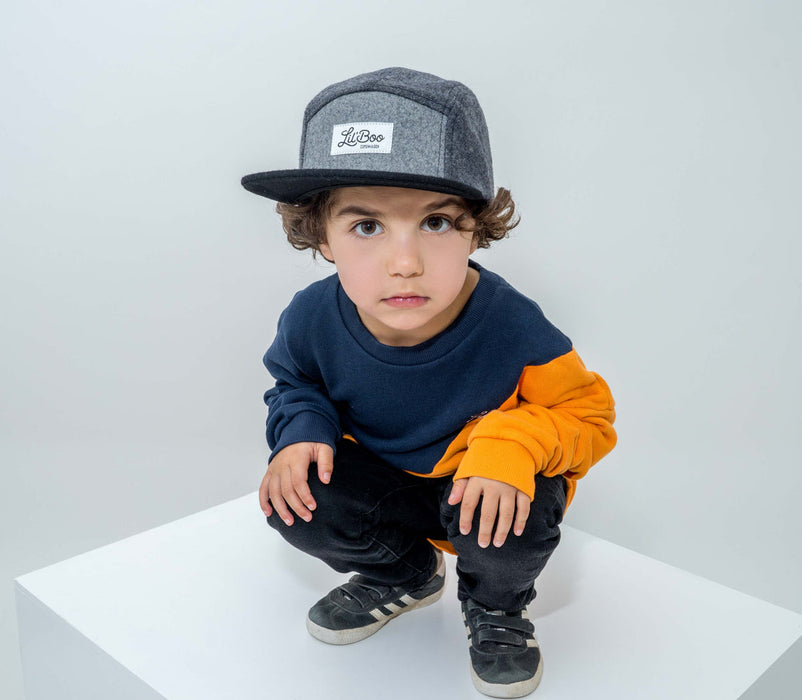 Keps, blockull 5-panel - Grå (Storlek XL, 7-14 år)