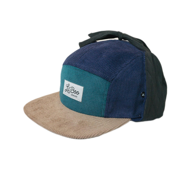 Keps, manchesterblock 5-panel med öron - Grön (Storlek M, 1,5-3 år)