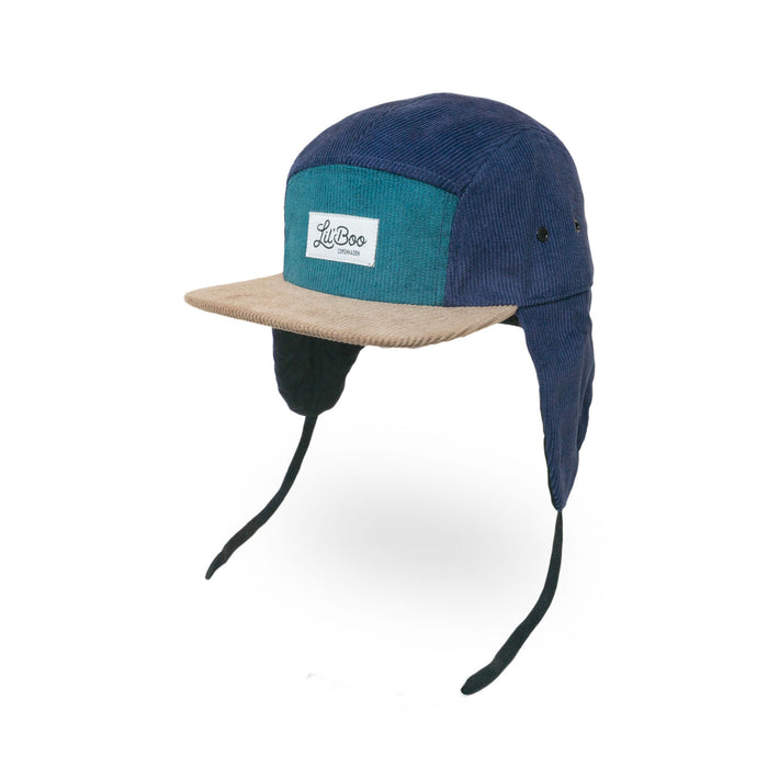 Keps, manchesterblock 5-panel med öron - Grön (Storlek M, 1,5-3 år)