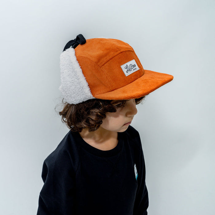 Keps, Teddy manchester 5-panel med öron - Caramel (Storlek M, 1,5-3 år)