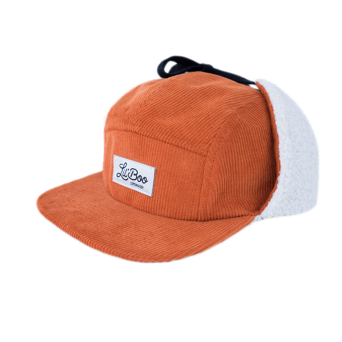 Keps, Teddy manchester 5-panel med öron - Caramel (Storlek M, 1,5-3 år)