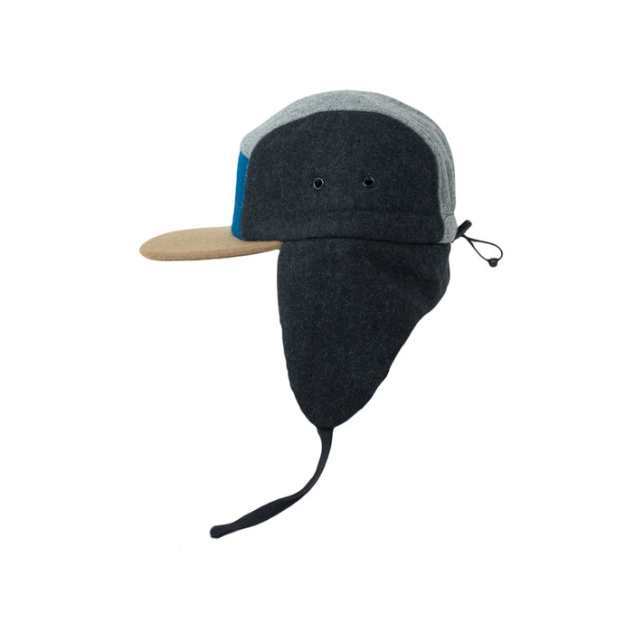 Keps, Ullblock 5-panel med öron - Grå/blå (Storlek M, 1,5-3 år)